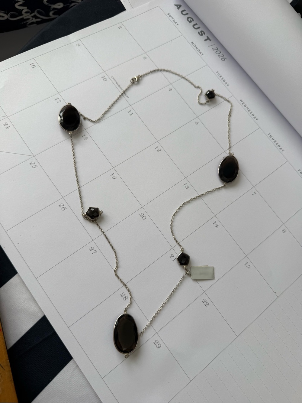 Elegant Long Silver Necklace with Smoky Quartz
